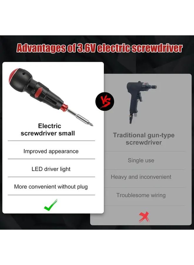أسود USB C قابل لإعادة الشحن لاسلكي مفك براغي كهربائي مع ضوء LED محمول أداة دوارة صغيرة - Image 5